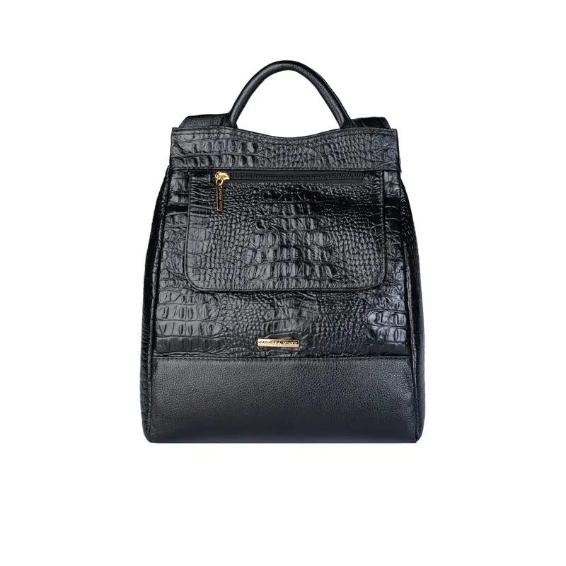 Mochila pequena antifurto couro croco Susan Preto