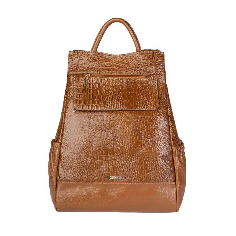 Mochila antifurto de couro croco Suelen Caramelo