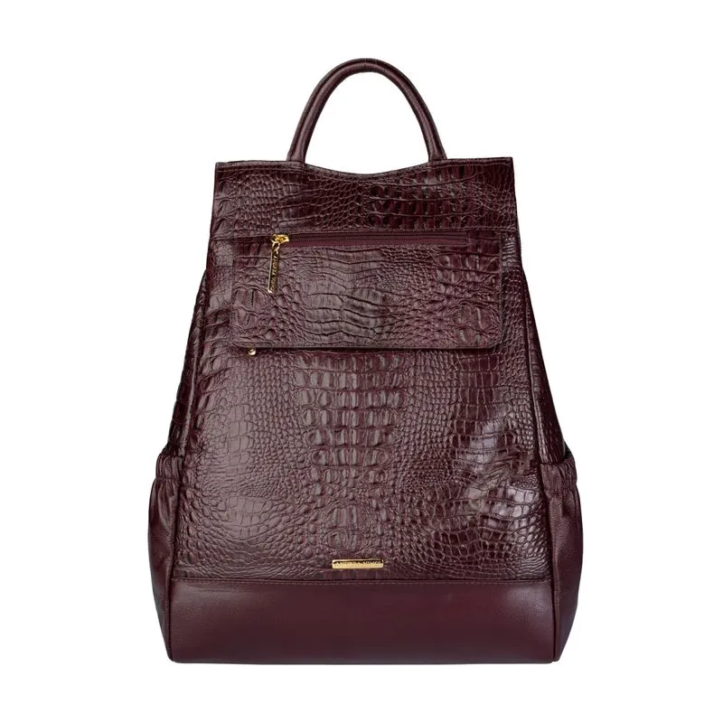 Mochila antifurto de couro croco Suelen Marsala