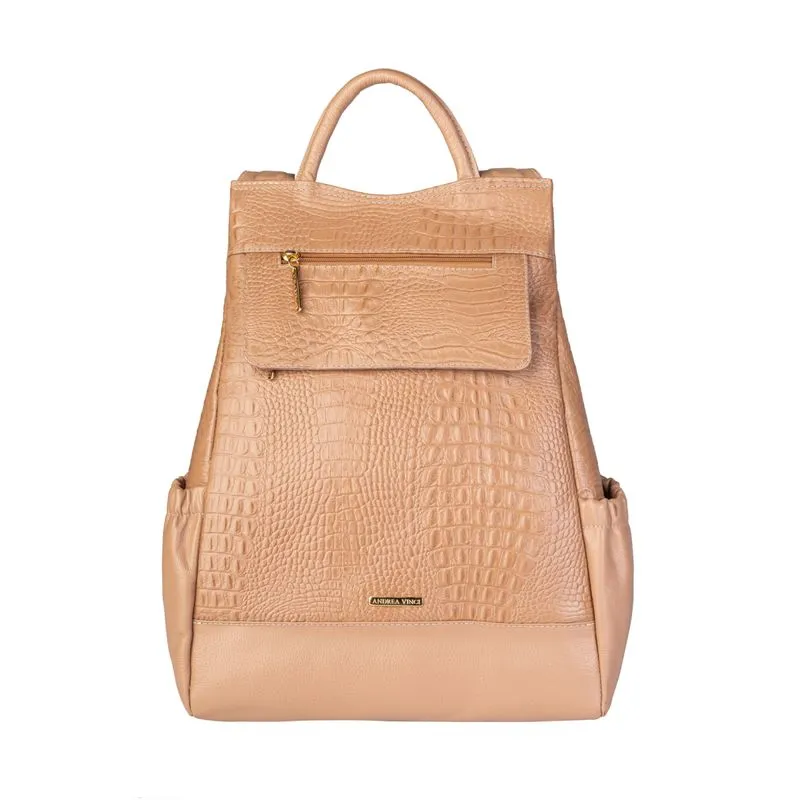 Mochila antifurto de couro croco Suelen Bege