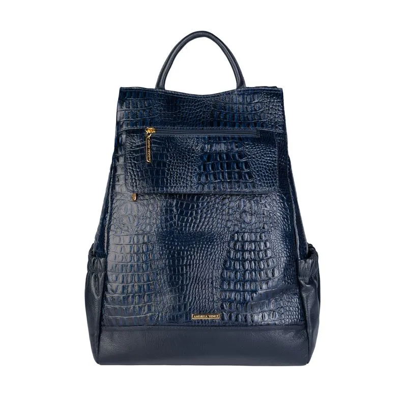 Mochila antifurto de couro croco Suelen Azul