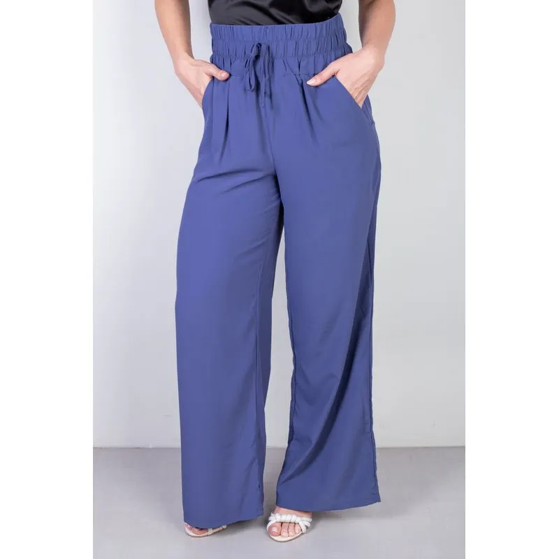 Calça feminina pantalona com elástico 51129 G / Azul