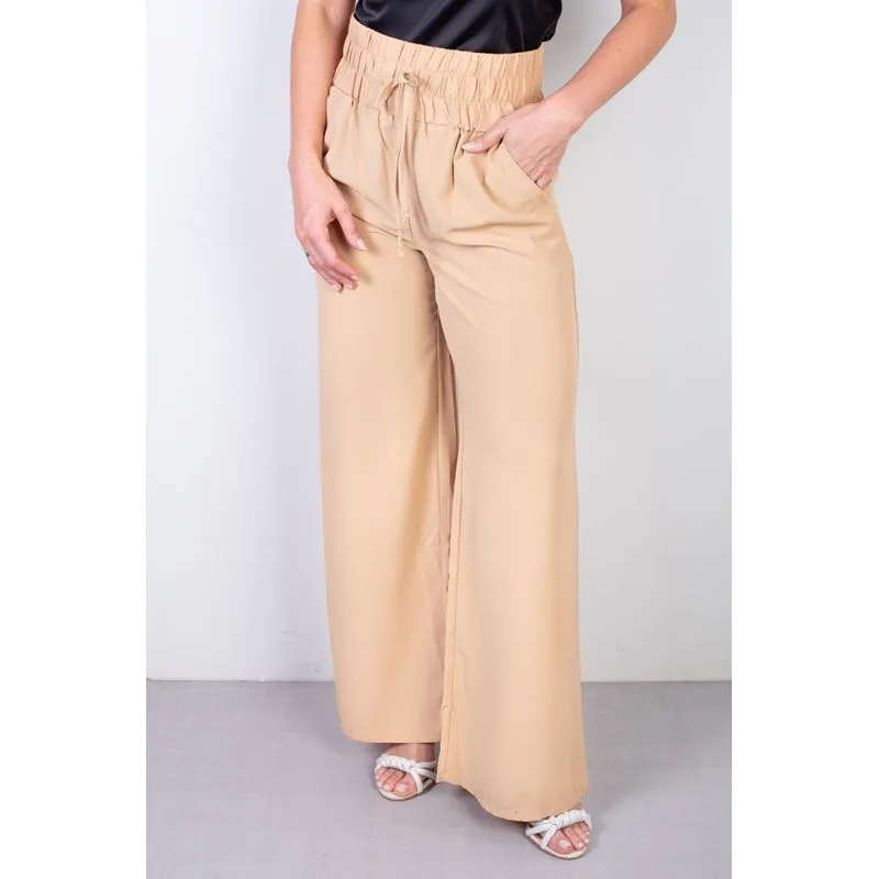 Calça feminina pantalona com elástico 51129 GG / Bege