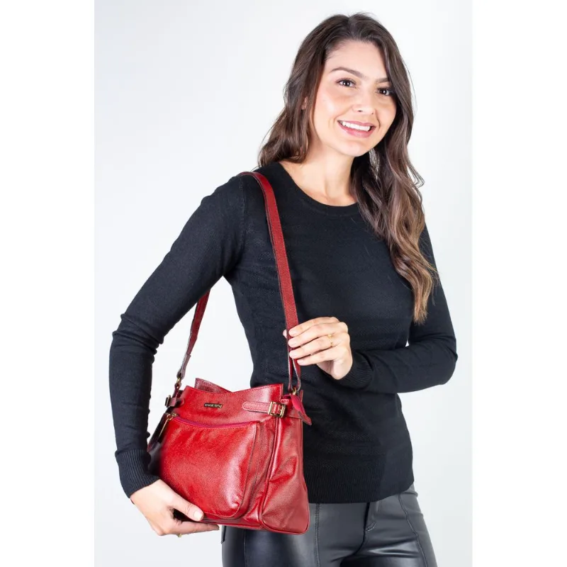 Bolsa tiracolo de couro liso Lorena Azul