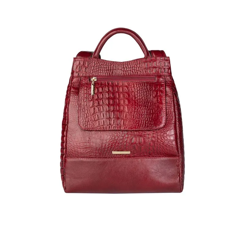 Mochila pequena antifurto couro croco Susan Vermelho