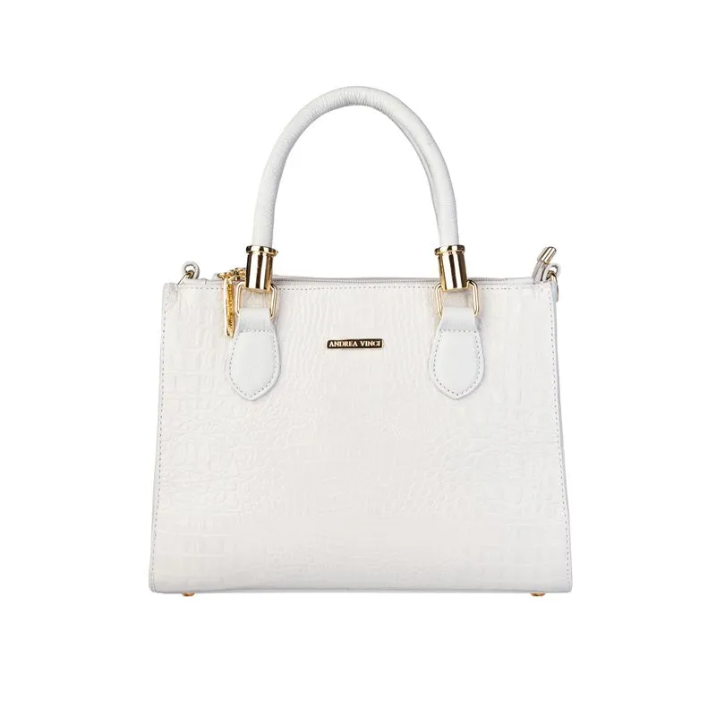 Bolsa grande de couro croco estruturada Emilia Marfim