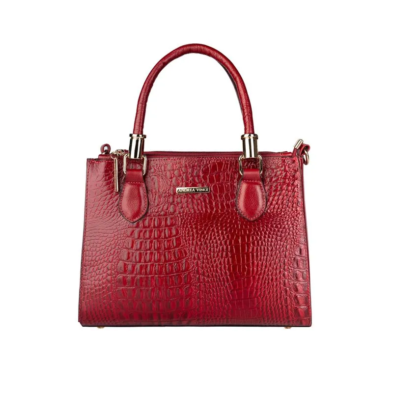 Bolsa grande de couro croco estruturada Emilia Vermelho
