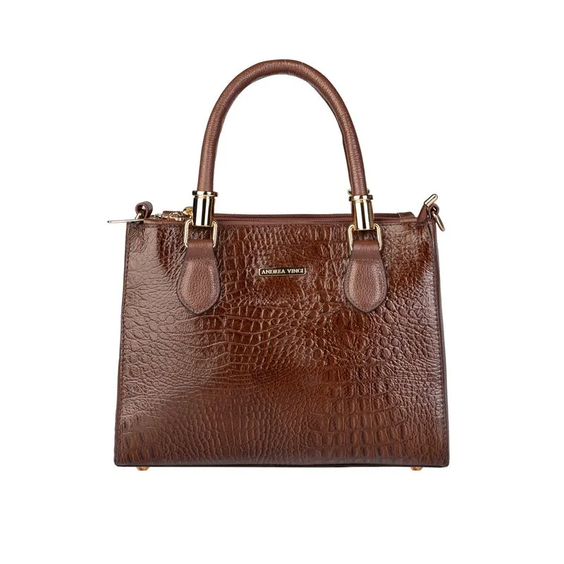 Bolsa grande de couro croco estruturada Emilia Whisky