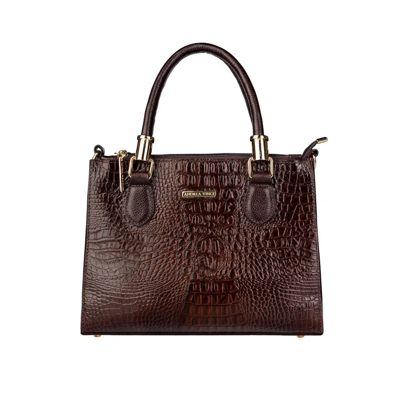 Bolsa grande de couro croco estruturada Emilia Café
