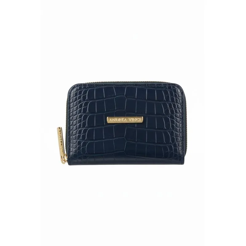Carteira feminina de couro croco Kiara 10x13,5cm Azul