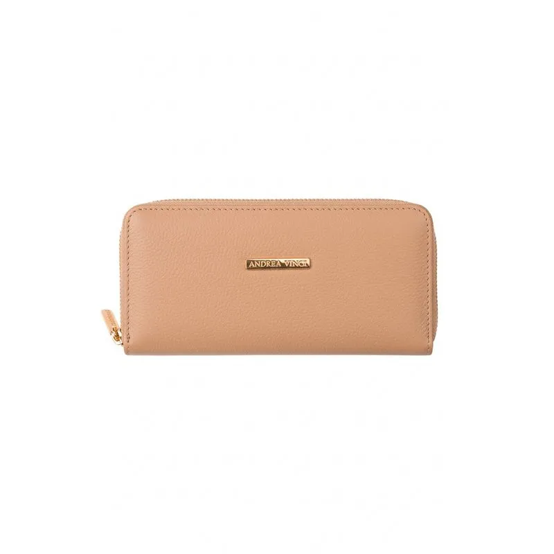 Carteira feminina de couro liso Bonny 10x19cm Bege