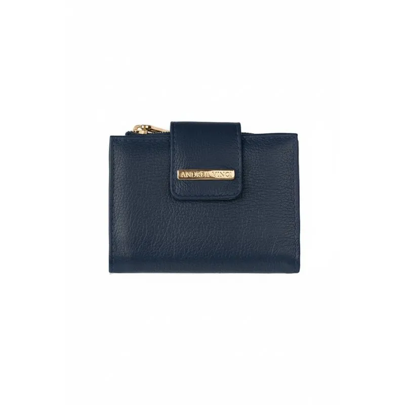 Carteira feminina de couro liso Linna 11x13cm Azul