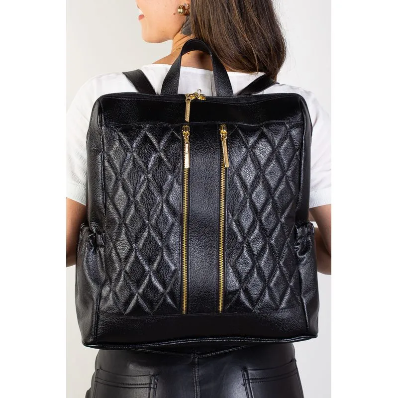 Mochila de couro liso matelassê Romana Whisky