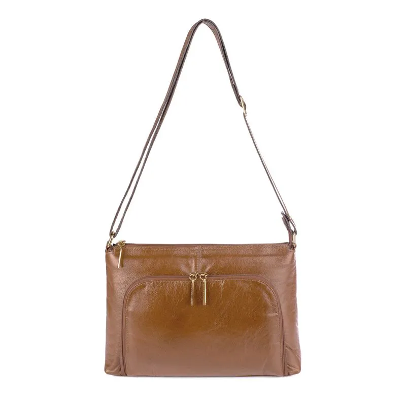 Bolsa de couro liso tiracolo Ninna Caramelo