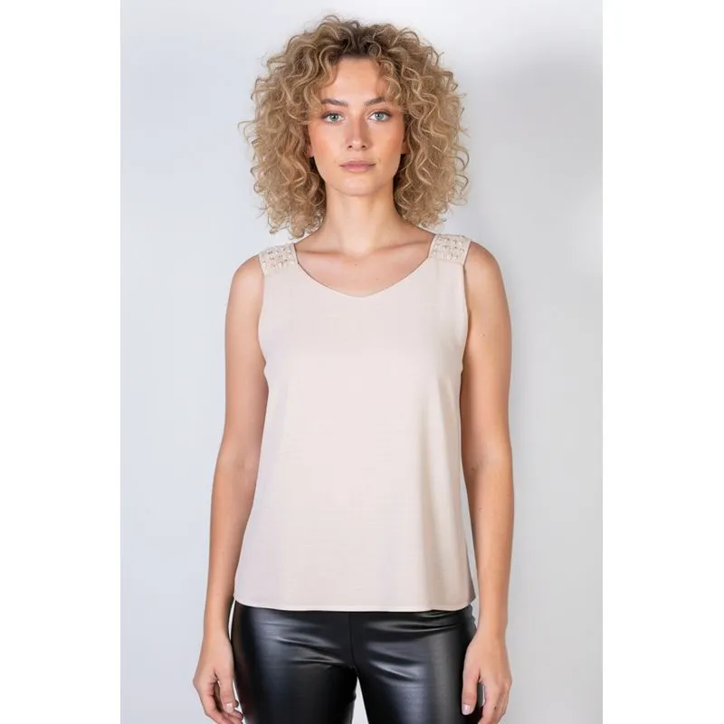Regata feminina viscose com detalhe na alça 51636 G / Bege