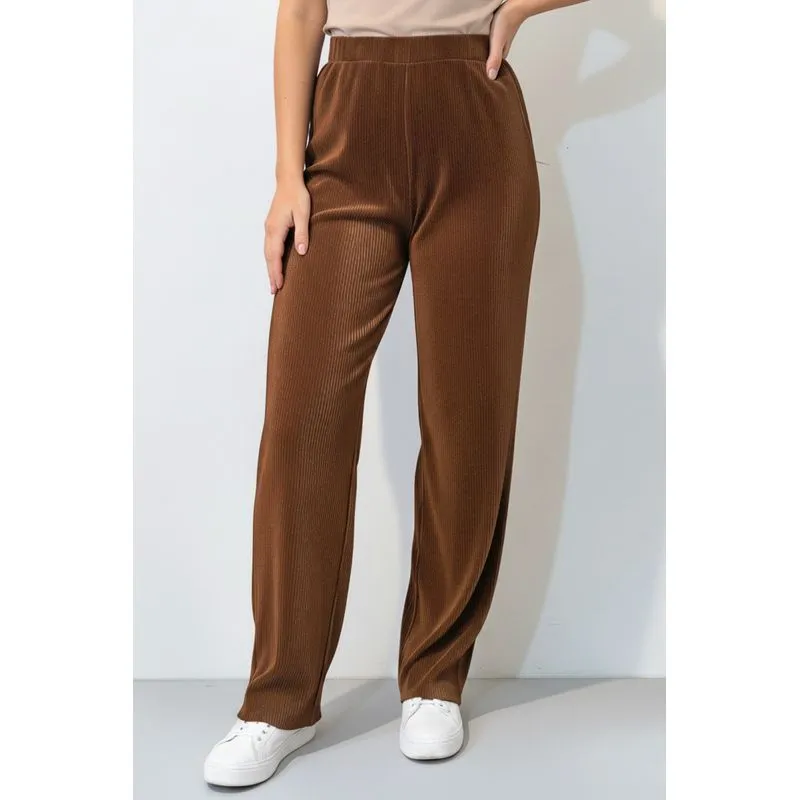 Calça feminina pantalona plissada 51074 M / Marrom