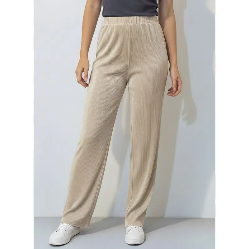Calça feminina pantalona plissada 51074 GG / Bege