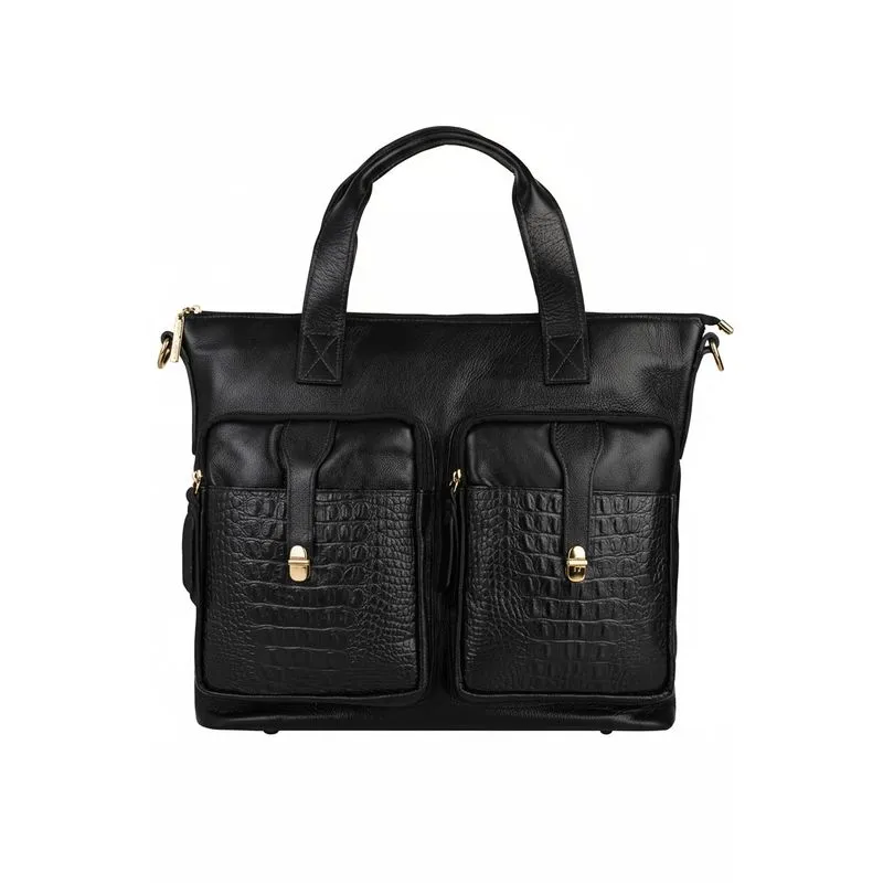 Bolsa para notebook de couro croco Jaque Preto