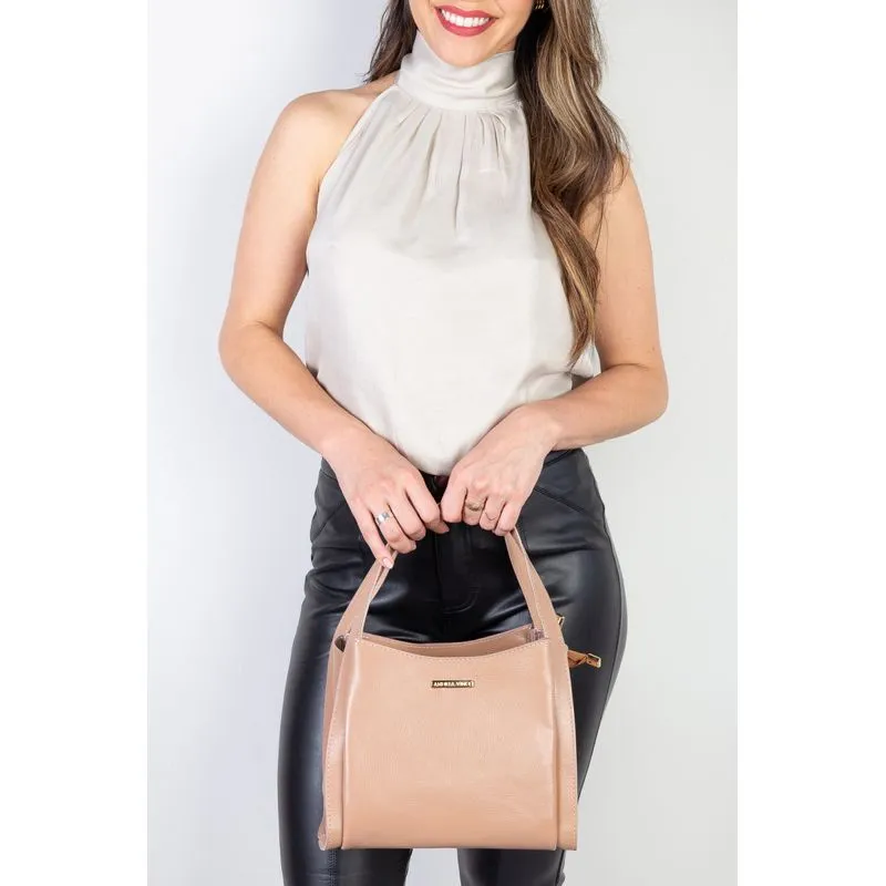 Bolsa de mão em couro liso Helena Bege