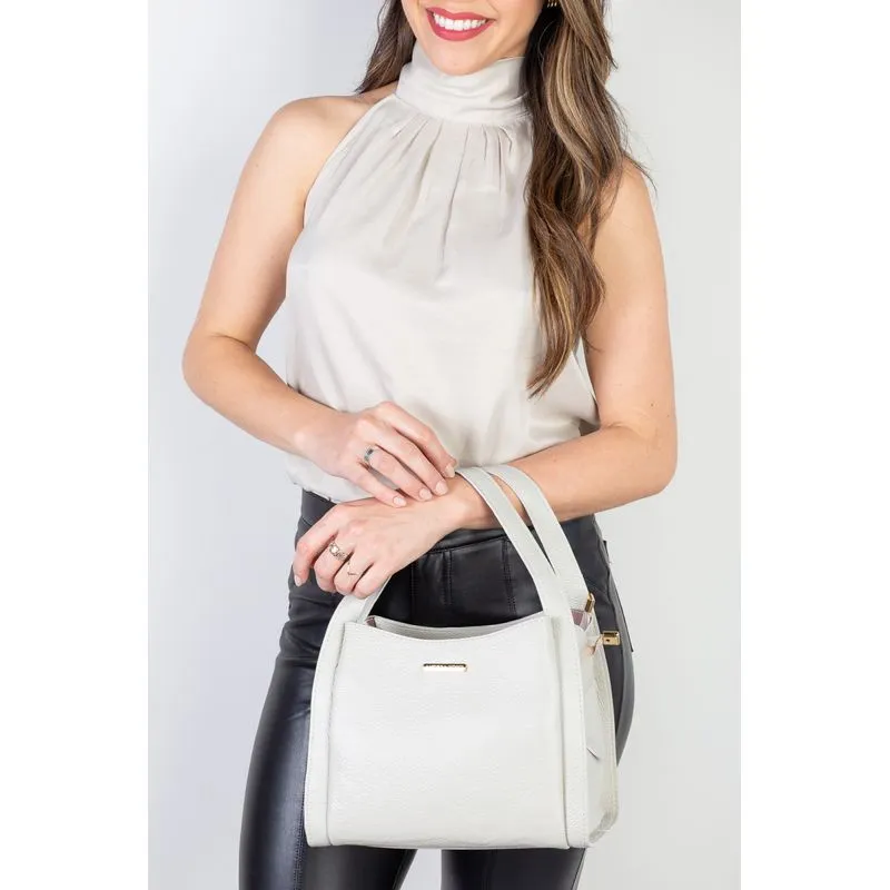 Bolsa de mão em couro liso Helena Marfim