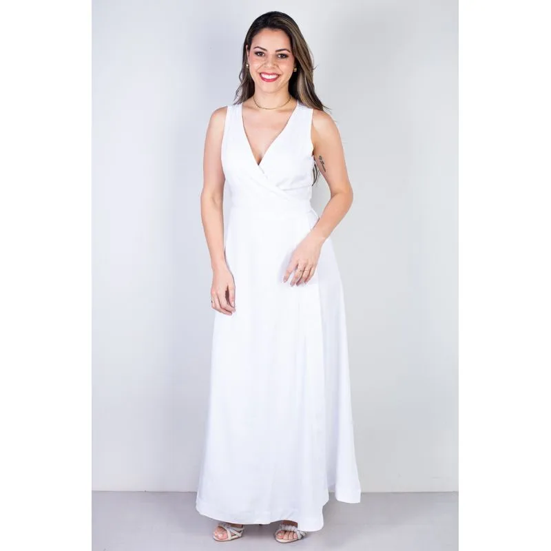 Vestido longo de viscose slub transpassado 71116 M / Branco