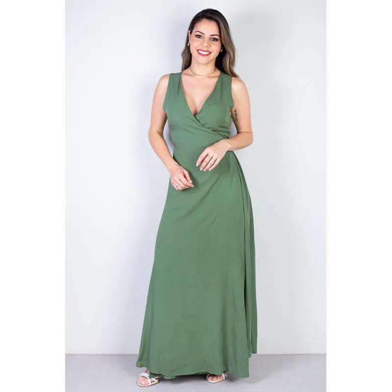 Vestido longo de viscose slub transpassado 71116 M / Verde