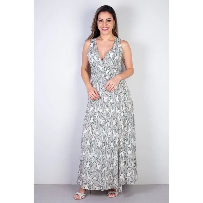Vestido longo de viscose slub transpassado 71116 P / Floral