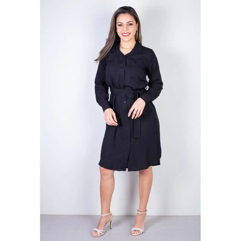 Vestido chemise manga longa 51313 GG / Preto