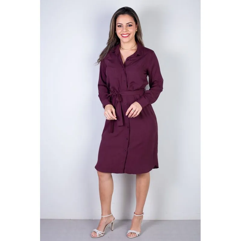 Vestido chemise manga longa 51313 GG / Bordô