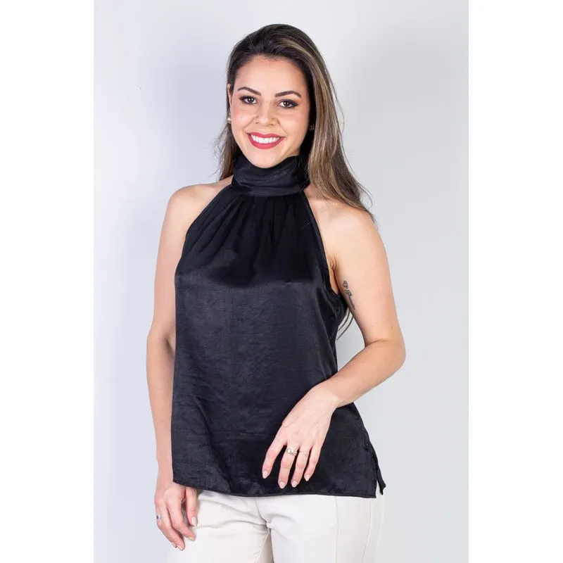 Blusa feminina gola alta decote halter neck 51255 G / Preto