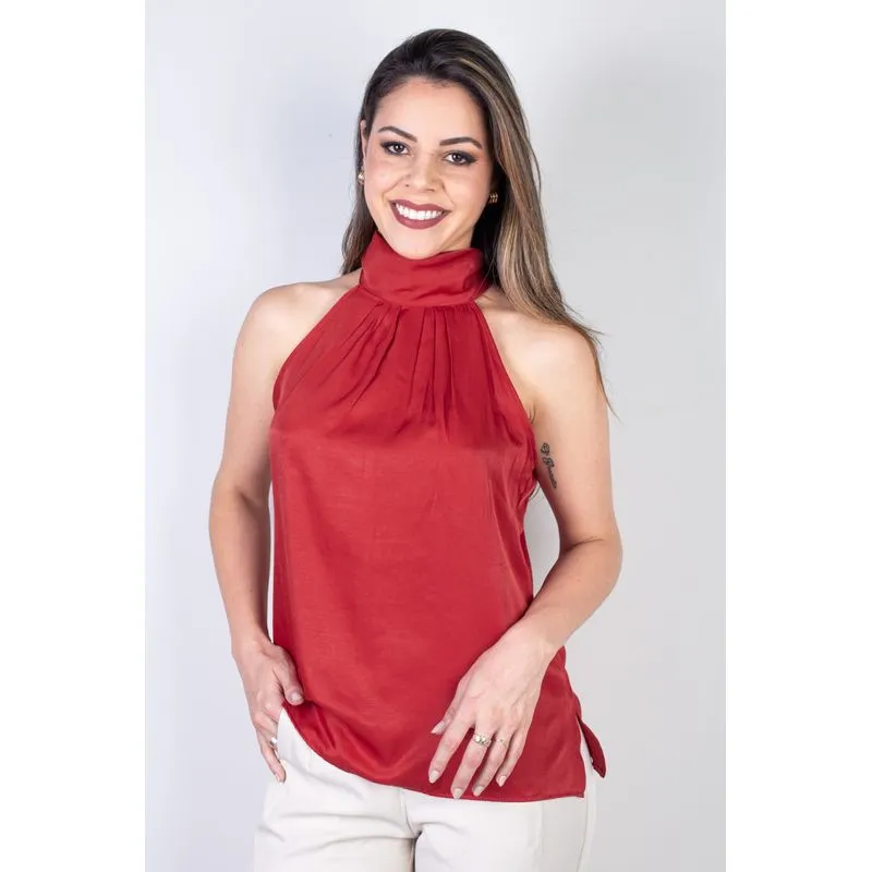 Blusa feminina gola alta decote halter neck 51255 GG / Vermelho