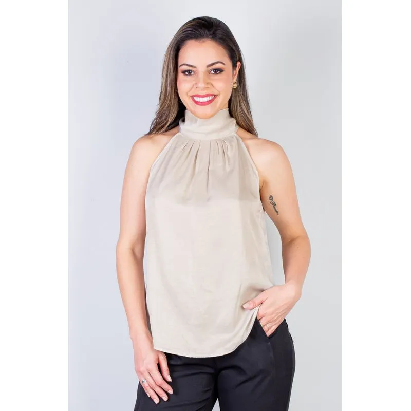 Blusa feminina gola alta decote halter neck 51255 GG / Bege