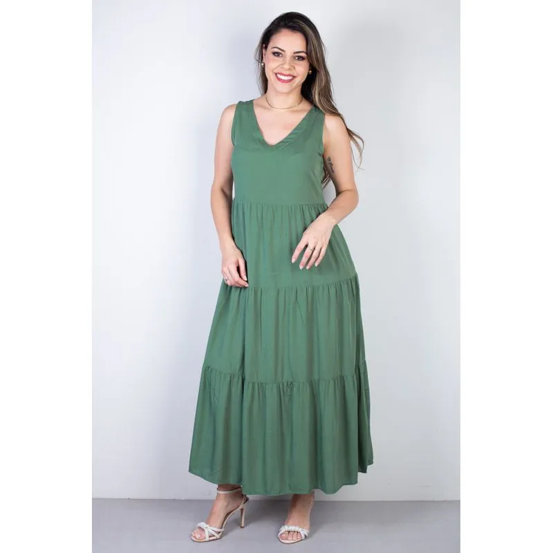 Vestido midi regata babados 51290 G / Verde