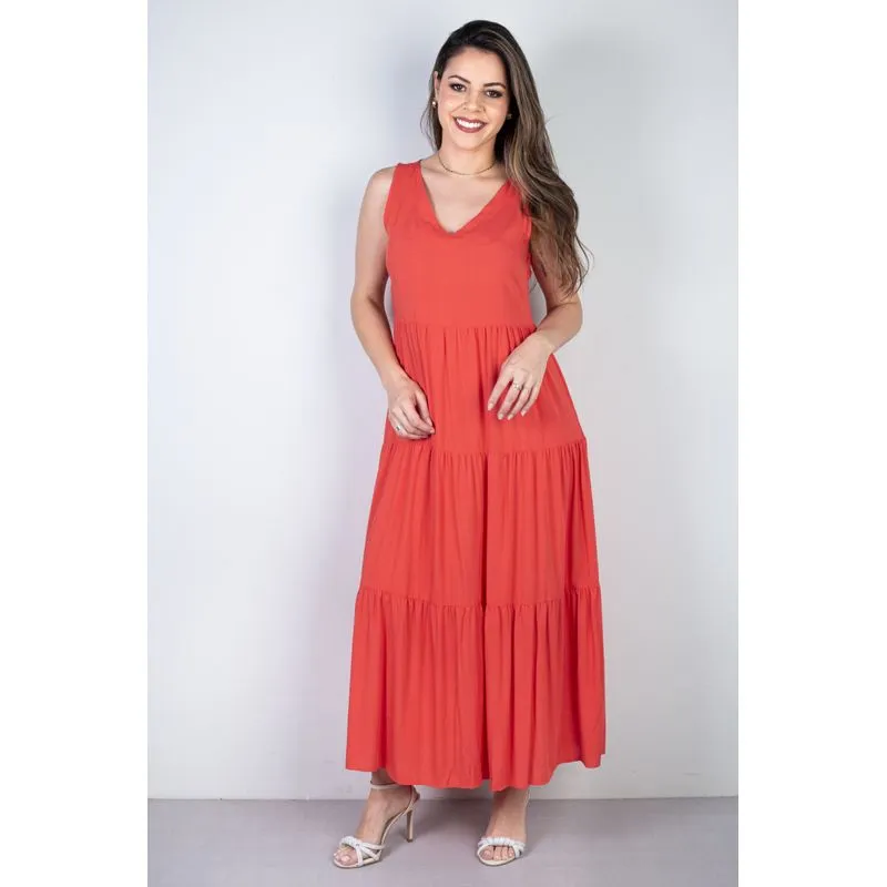 Vestido midi regata babados 51290 P / Coral