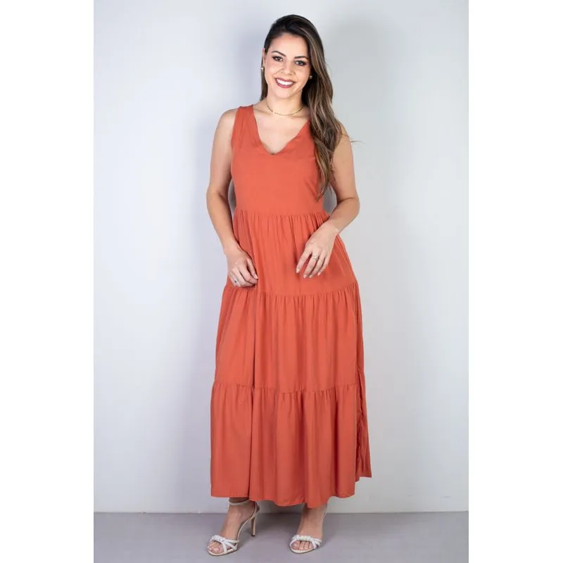 Vestido midi regata babados 51290 G / Terracota