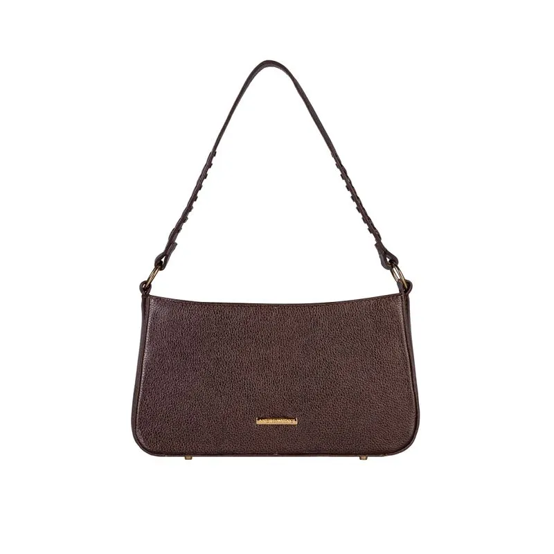 Bolsa de ombro em couro liso baguete Liah Café