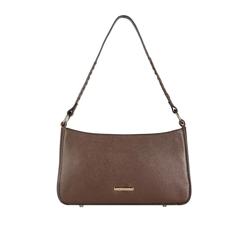 Bolsa de ombro em couro liso baguete Liah Whisky