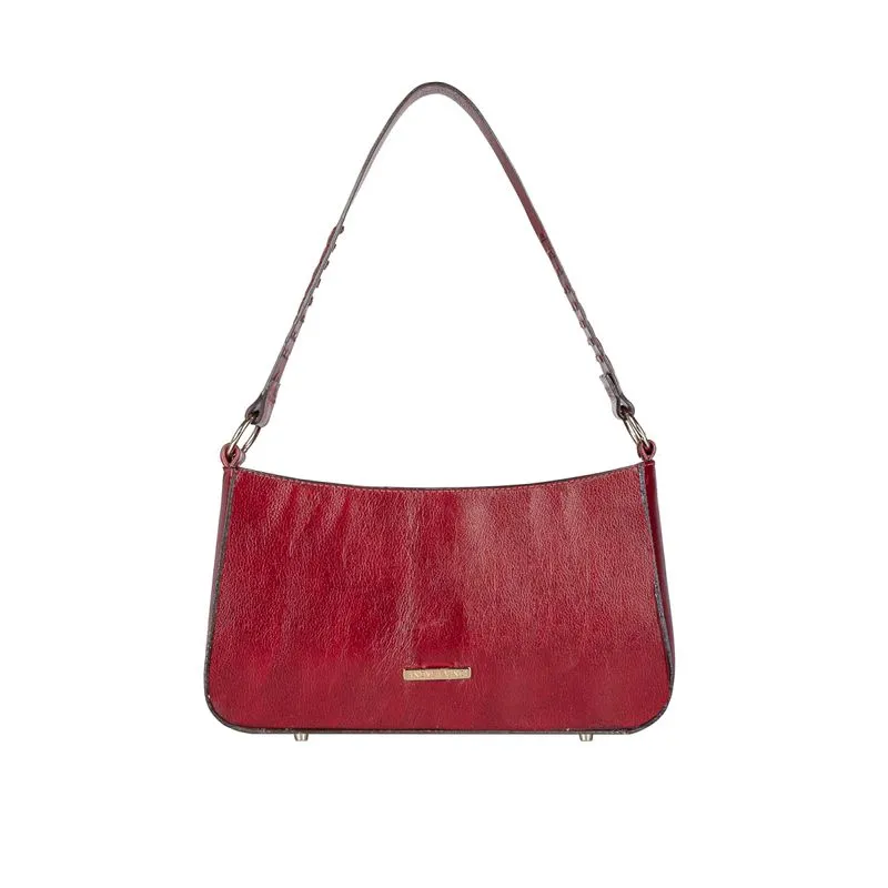 Bolsa de ombro em couro liso baguete Liah Vermelho