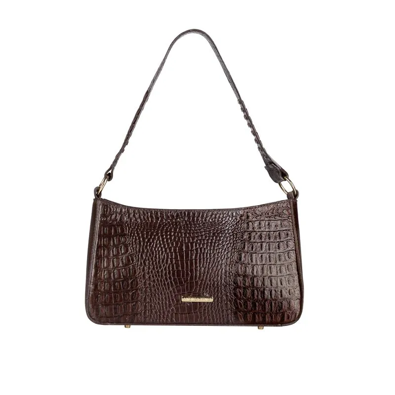 Bolsa de ombro em couro croco baguete Liah Café