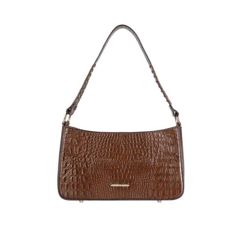Bolsa de ombro em couro croco baguete Liah Whisky