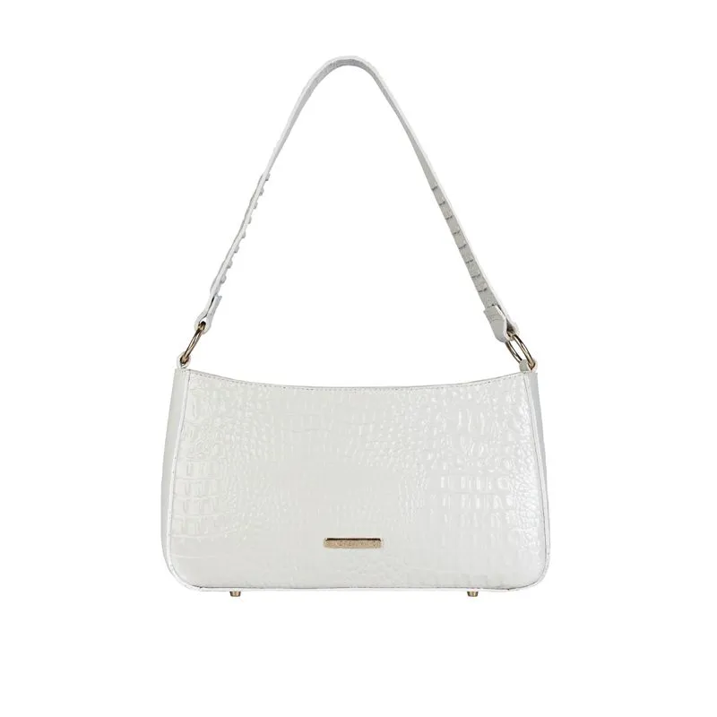 Bolsa de ombro em couro croco baguete Liah Marfim