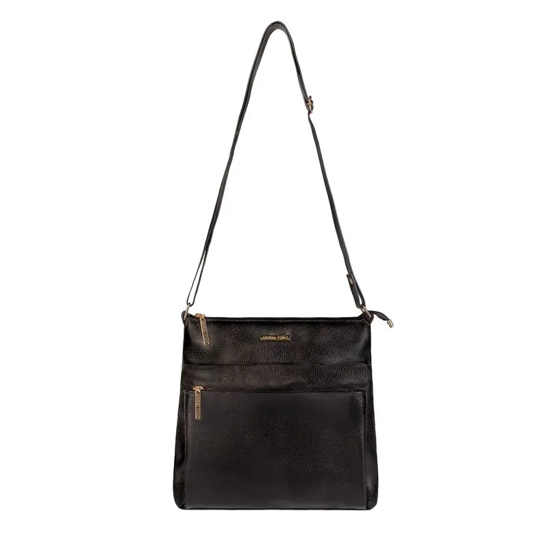 Bolsa transversal de couro liso Giselle Preto