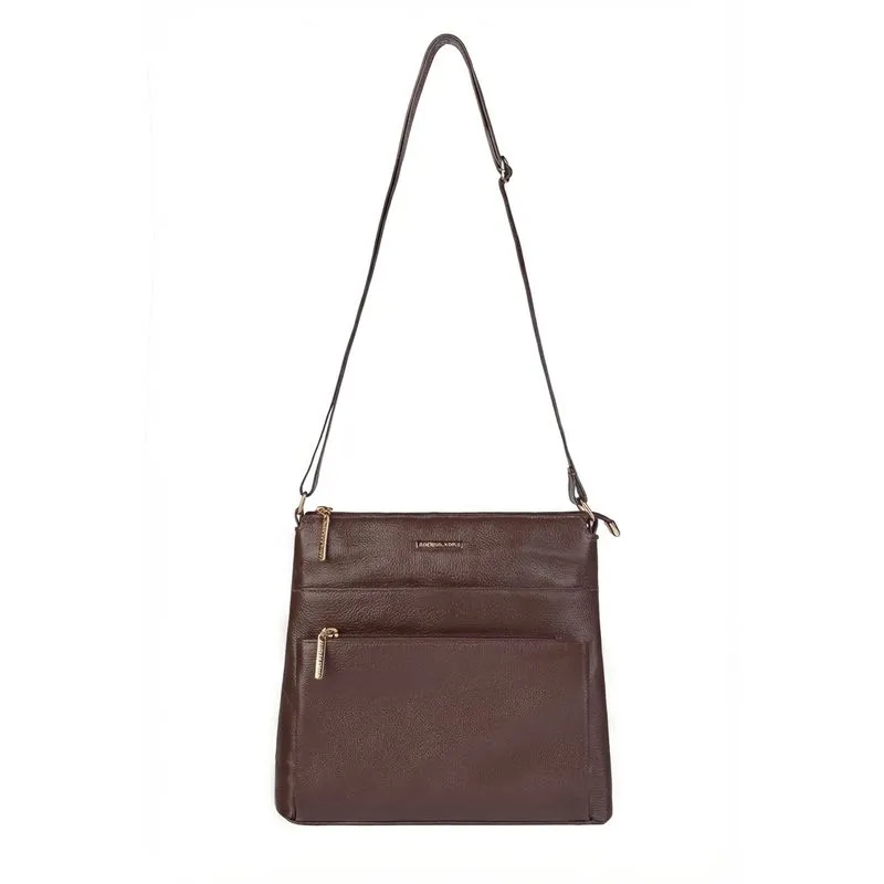 Bolsa transversal de couro liso Giselle Café