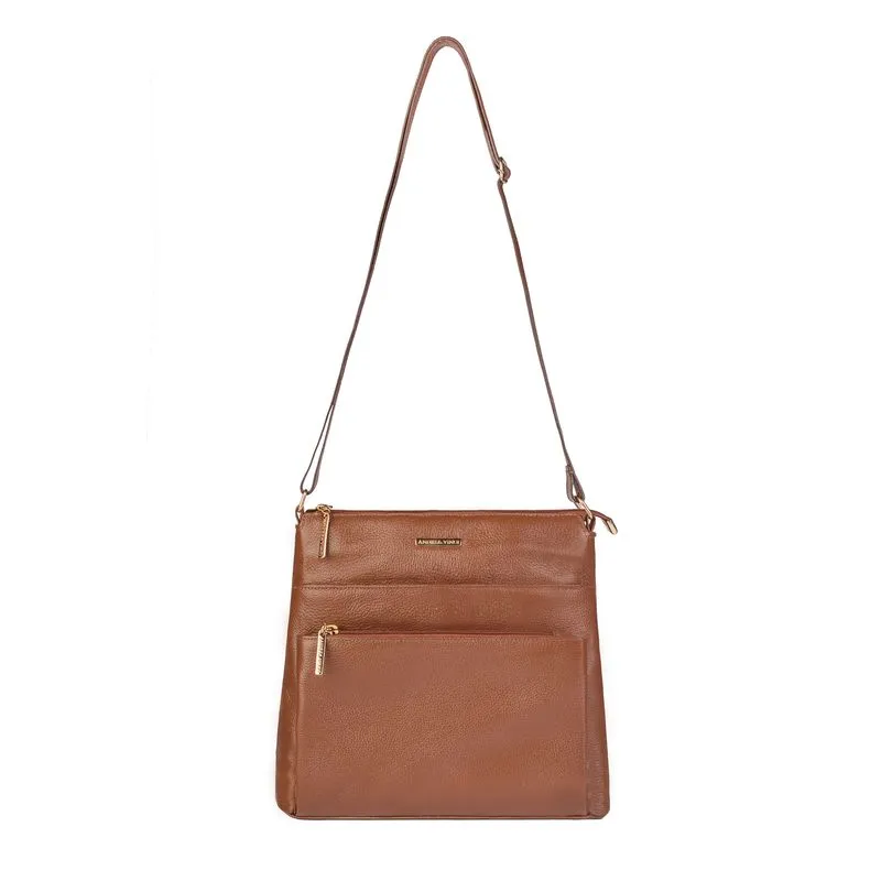 Bolsa transversal de couro liso Giselle Whisky