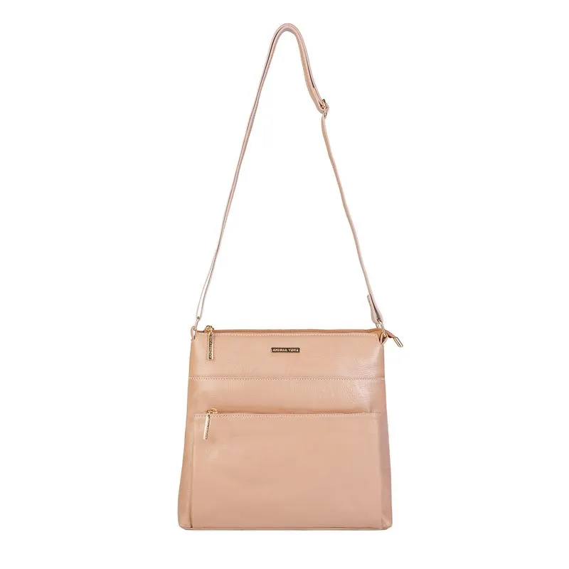 Bolsa transversal de couro liso Giselle Bege