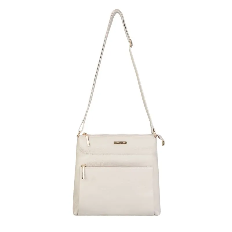 Bolsa transversal de couro liso Giselle Marfim