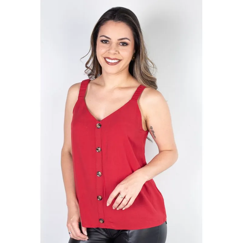 Blusa feminina regata botões 51144 G / Vermelho