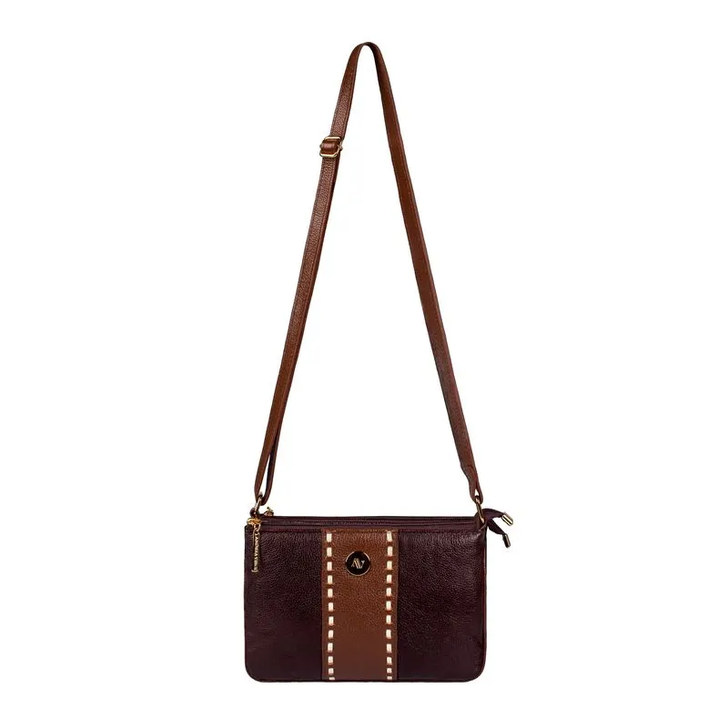 Bolsa transversal de couro liso Cristal Café/Whisky