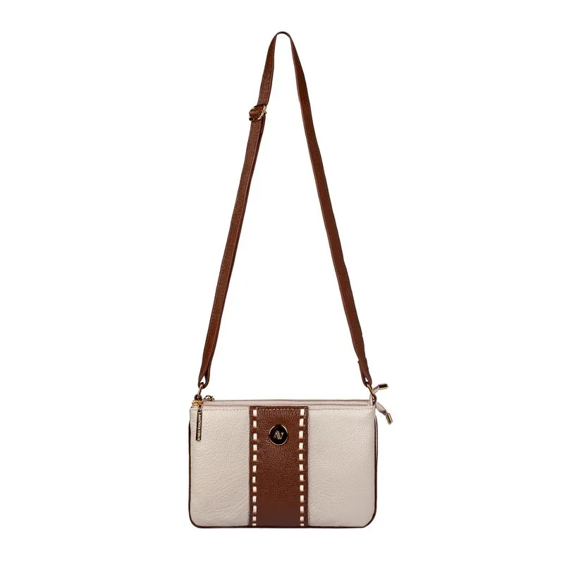 Bolsa transversal de couro liso Cristal Marfim