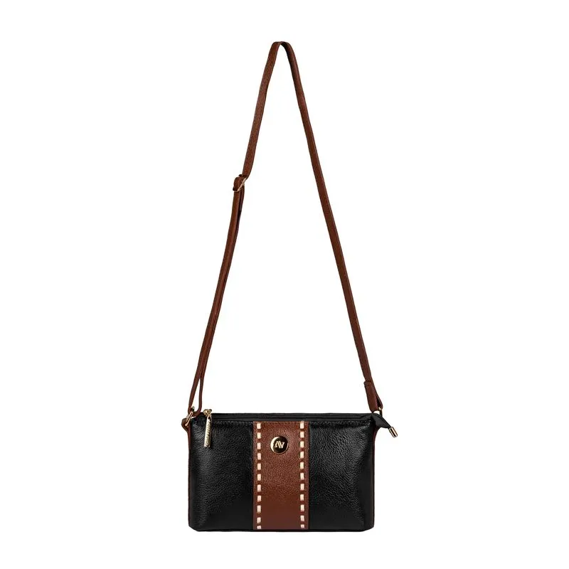 Bolsa pequena transversal de couro liso Ágata Preto/Whisky